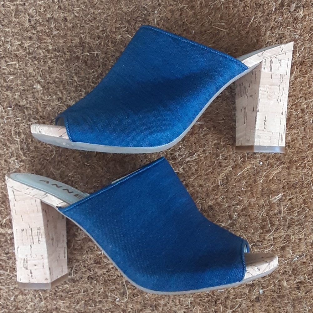 Anne Klein Denim/cork slip-on block heel sandals